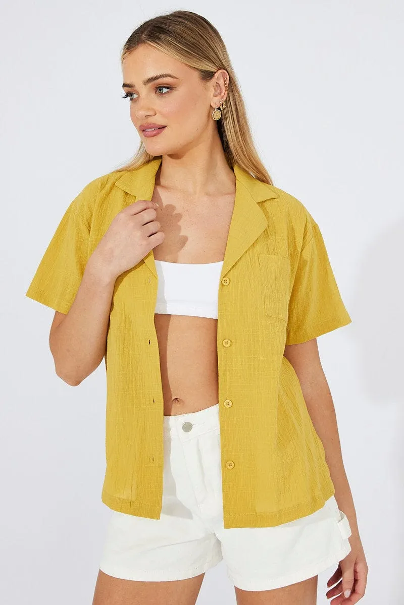 Yellow Shirt Short Sleeve Collared Neck sold by Ally Fashion product image thumbnail 3