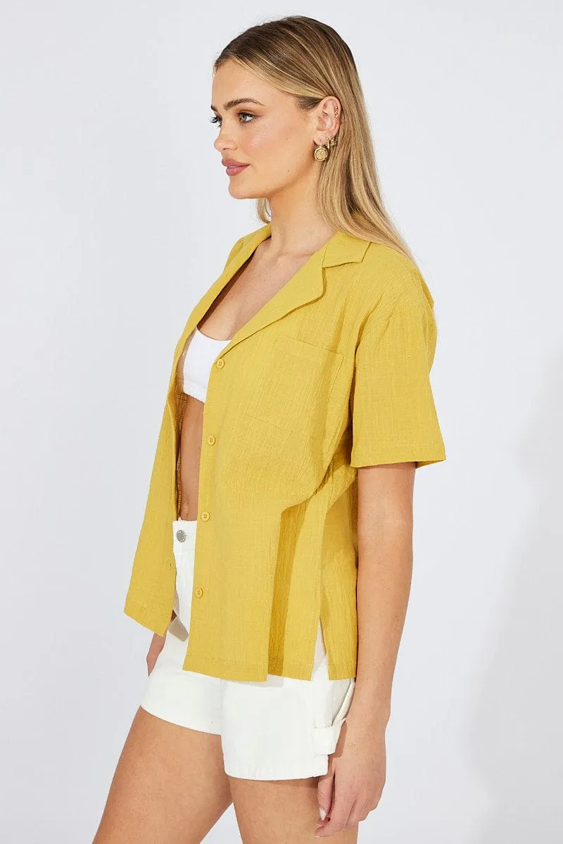 Yellow Shirt Short Sleeve Collared Neck sold by Ally Fashion product image thumbnail 4