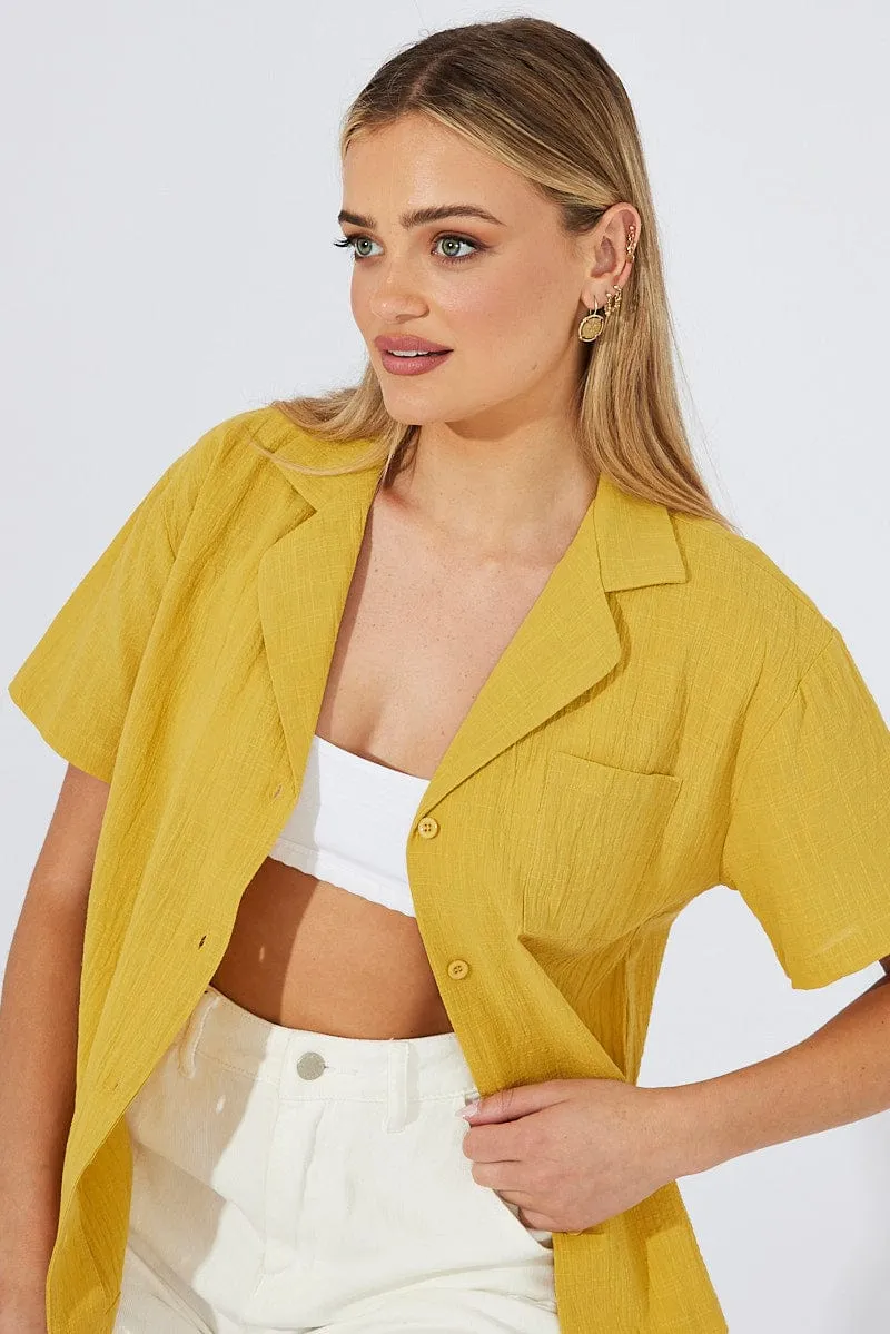 Yellow Shirt Short Sleeve Collared Neck sold by Ally Fashion