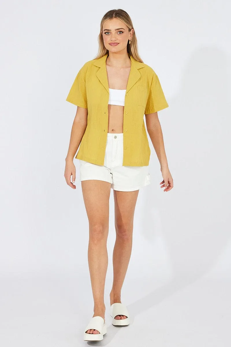 Yellow Shirt Short Sleeve Collared Neck sold by Ally Fashion product image thumbnail 2