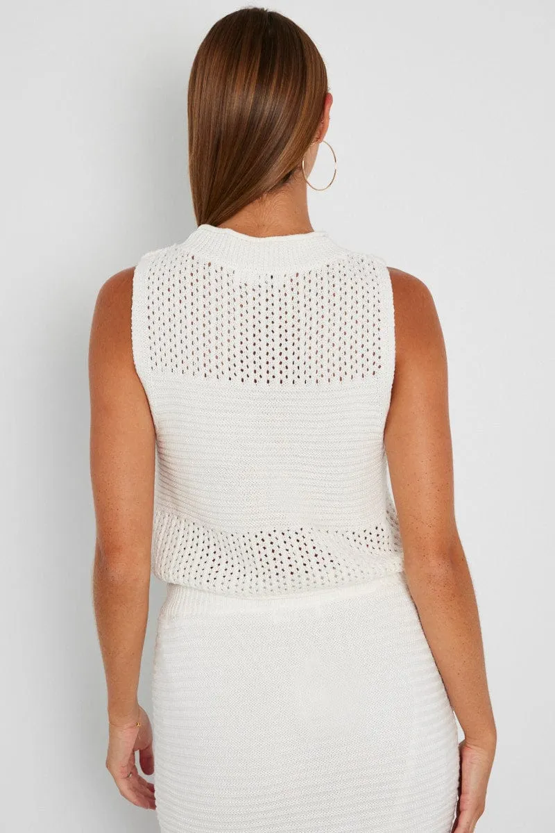 White Crochet Knit Tank Top sold by Ally Fashion product image thumbnail 5