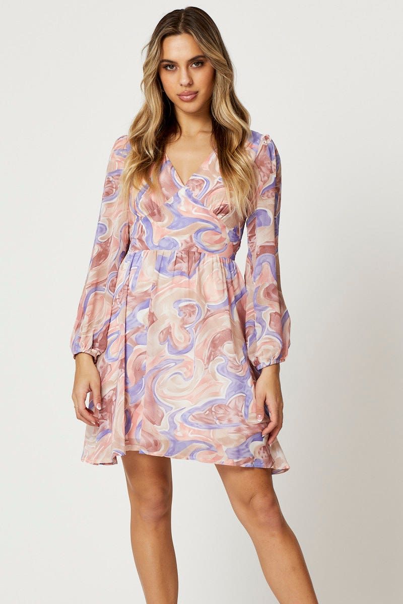 Print Mini Dress Long Sleeve sold by Ally Fashion