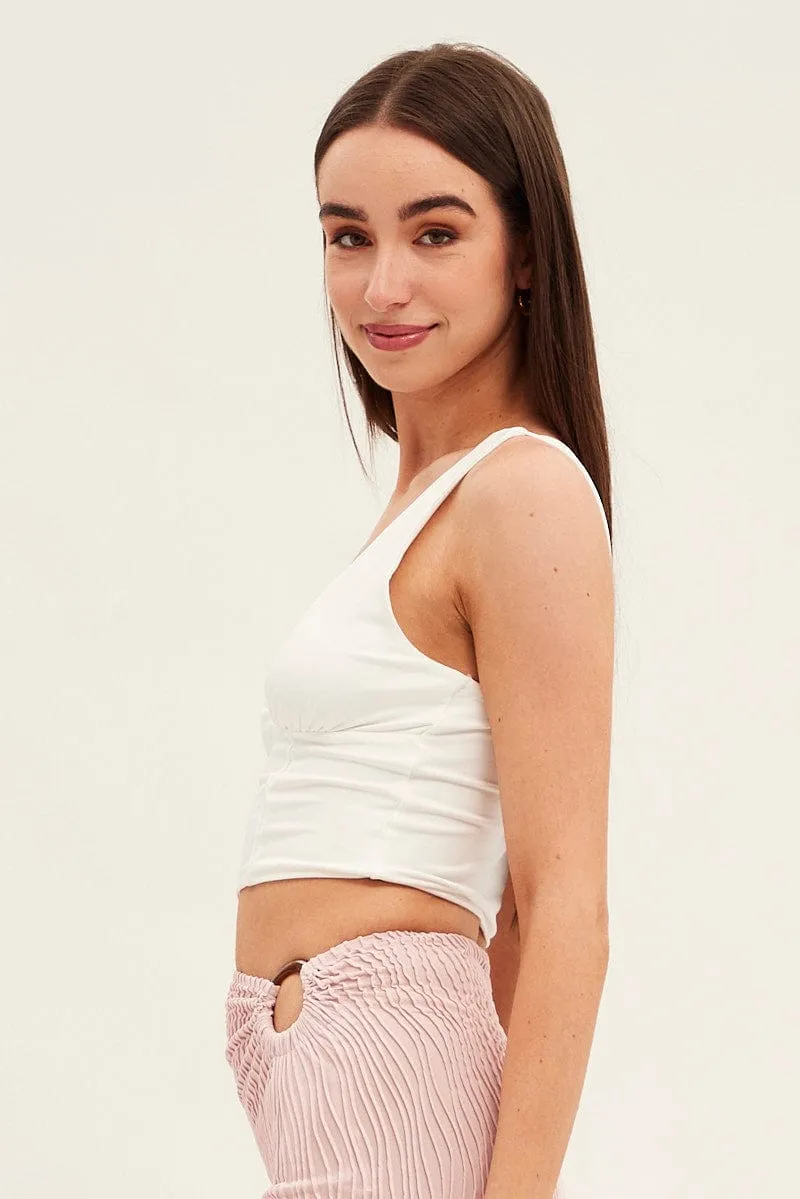 White Corset Detail Top Sleeveless Crop Slinky Jersey sold by Ally Fashion product image thumbnail 4