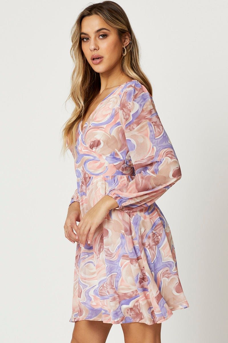 Print Mini Dress Long Sleeve sold by Ally Fashion product image thumbnail 3