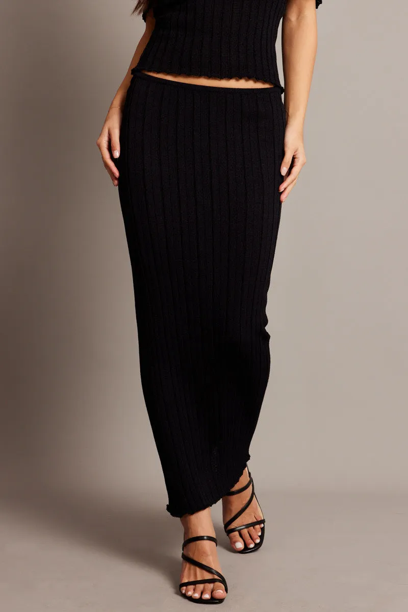 Black Knit Skirt Midi High Rise Relaxed Fit sold by Ally Fashion product image thumbnail 3