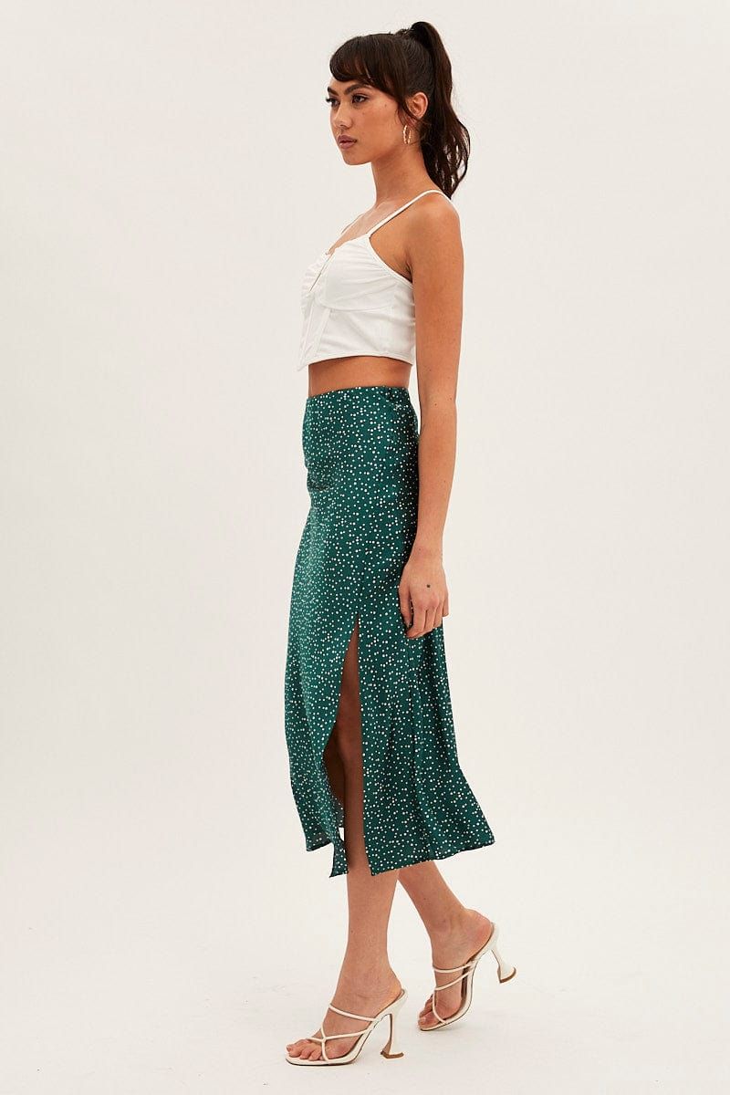 Green Polka Dot Slip Skirt Midi High Rise Satin sold by Ally Fashion product image thumbnail 4