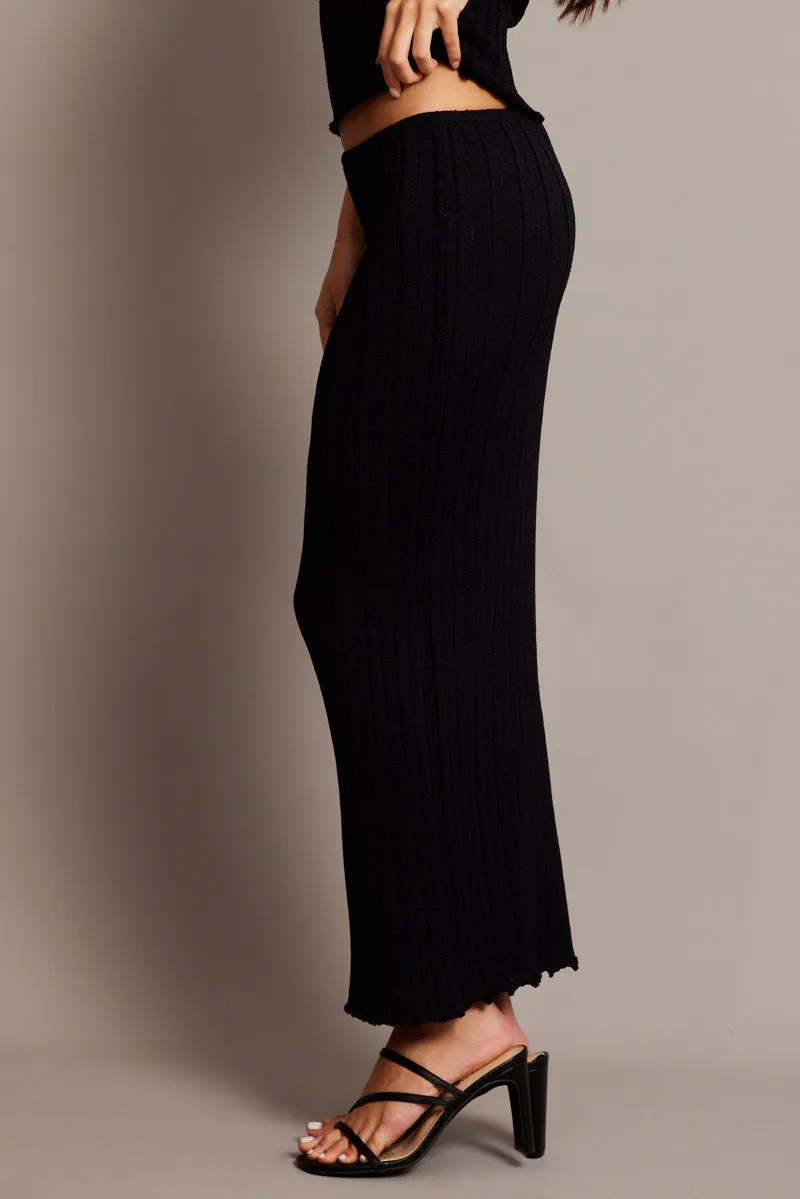 Black Knit Skirt Midi High Rise Relaxed Fit sold by Ally Fashion product image thumbnail 4