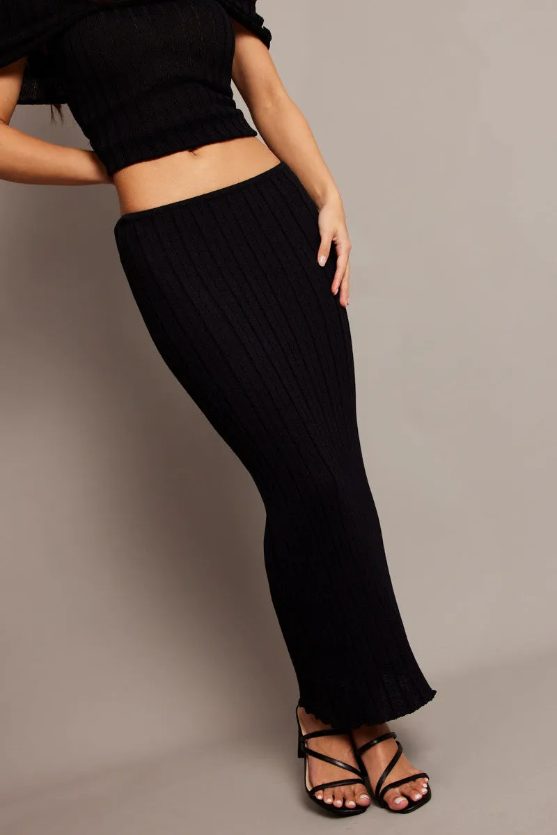 Black Knit Skirt Midi High Rise Relaxed Fit sold by Ally Fashion
