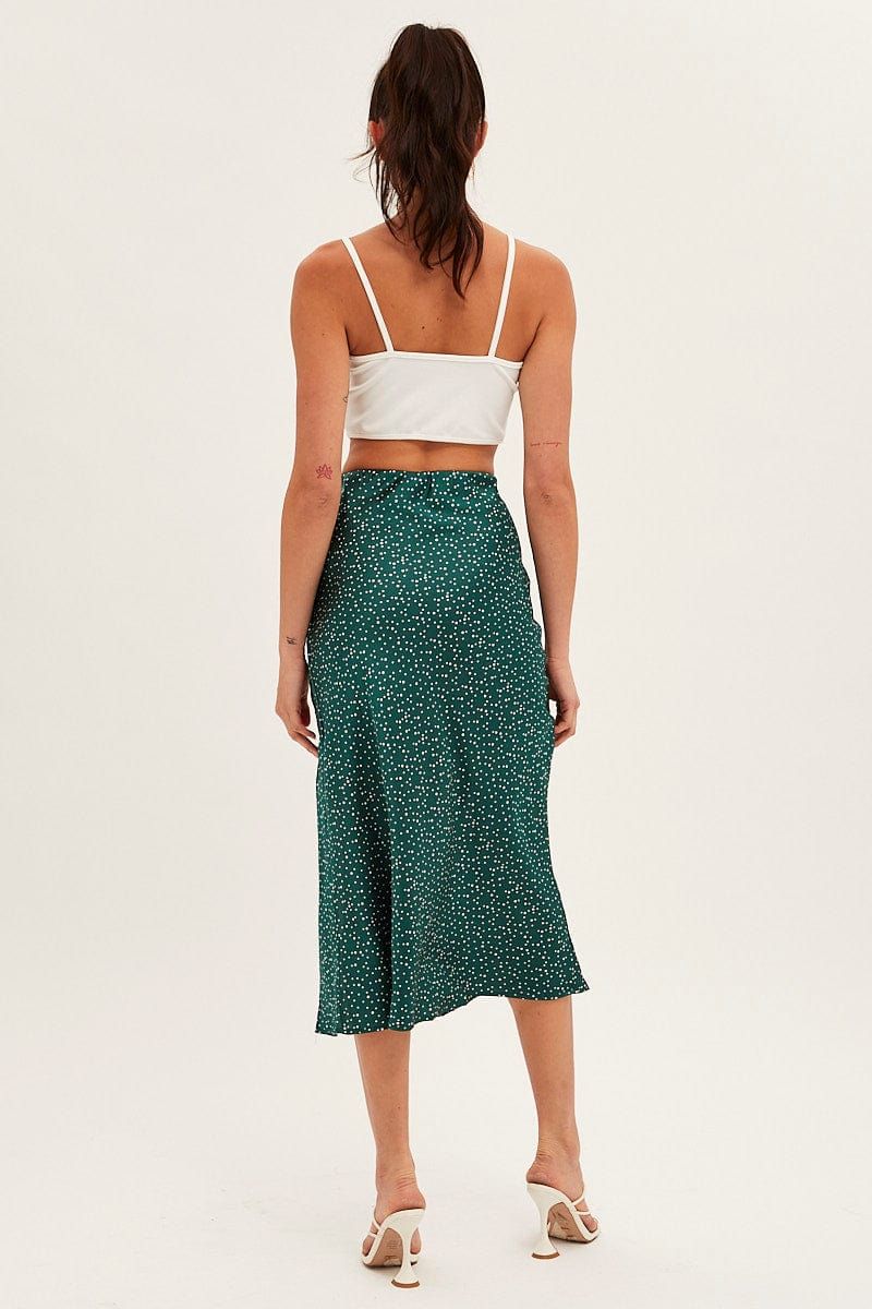 Green Polka Dot Slip Skirt Midi High Rise Satin sold by Ally Fashion product image thumbnail 5