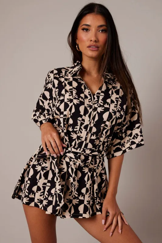 Black Abstract Oversized Playsuit sold by Ally Fashion