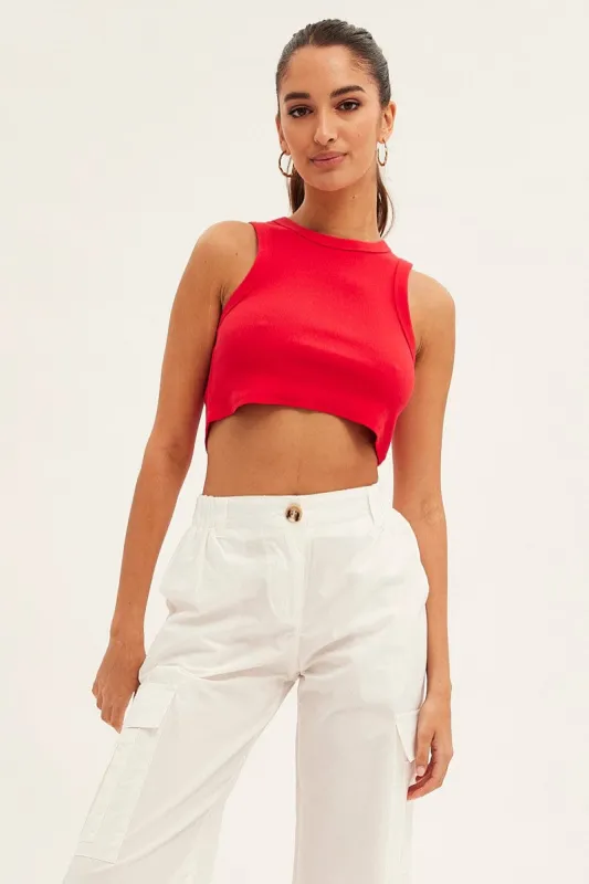 Red Tank Top Sleeveless Crew Neck sold by Ally Fashion