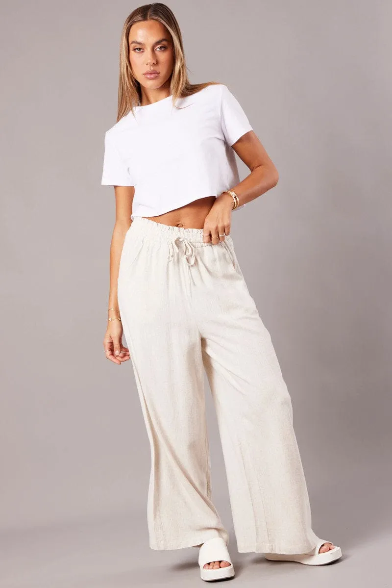 Beige Wide Leg Pants High Rise sold by Ally Fashion product image thumbnail 3