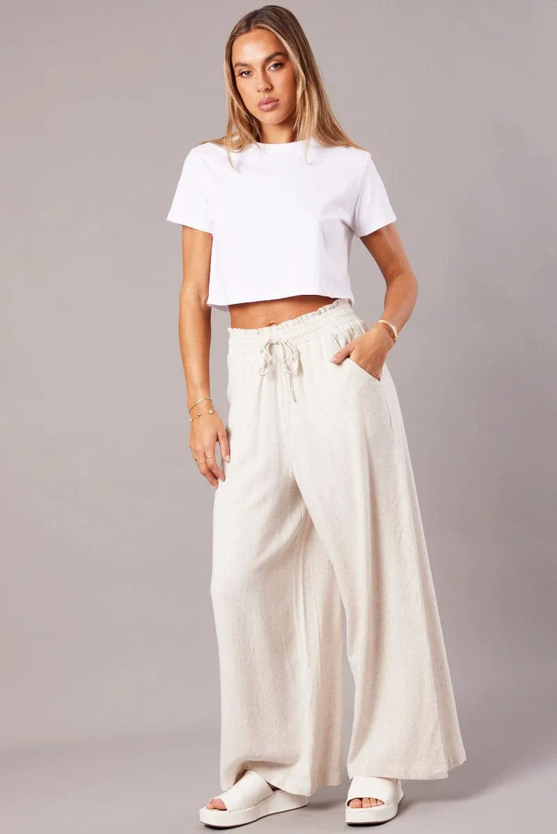 Beige Wide Leg Pants High Rise sold by Ally Fashion