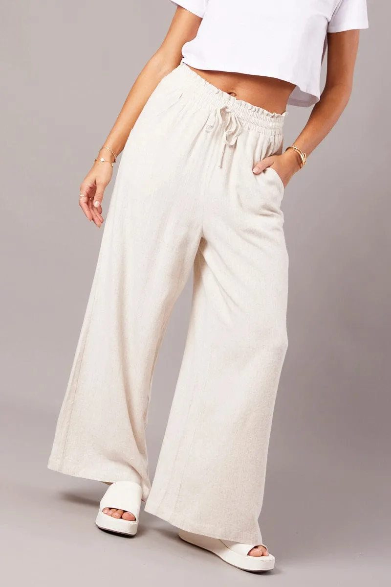 Beige Wide Leg Pants High Rise sold by Ally Fashion product image thumbnail 2