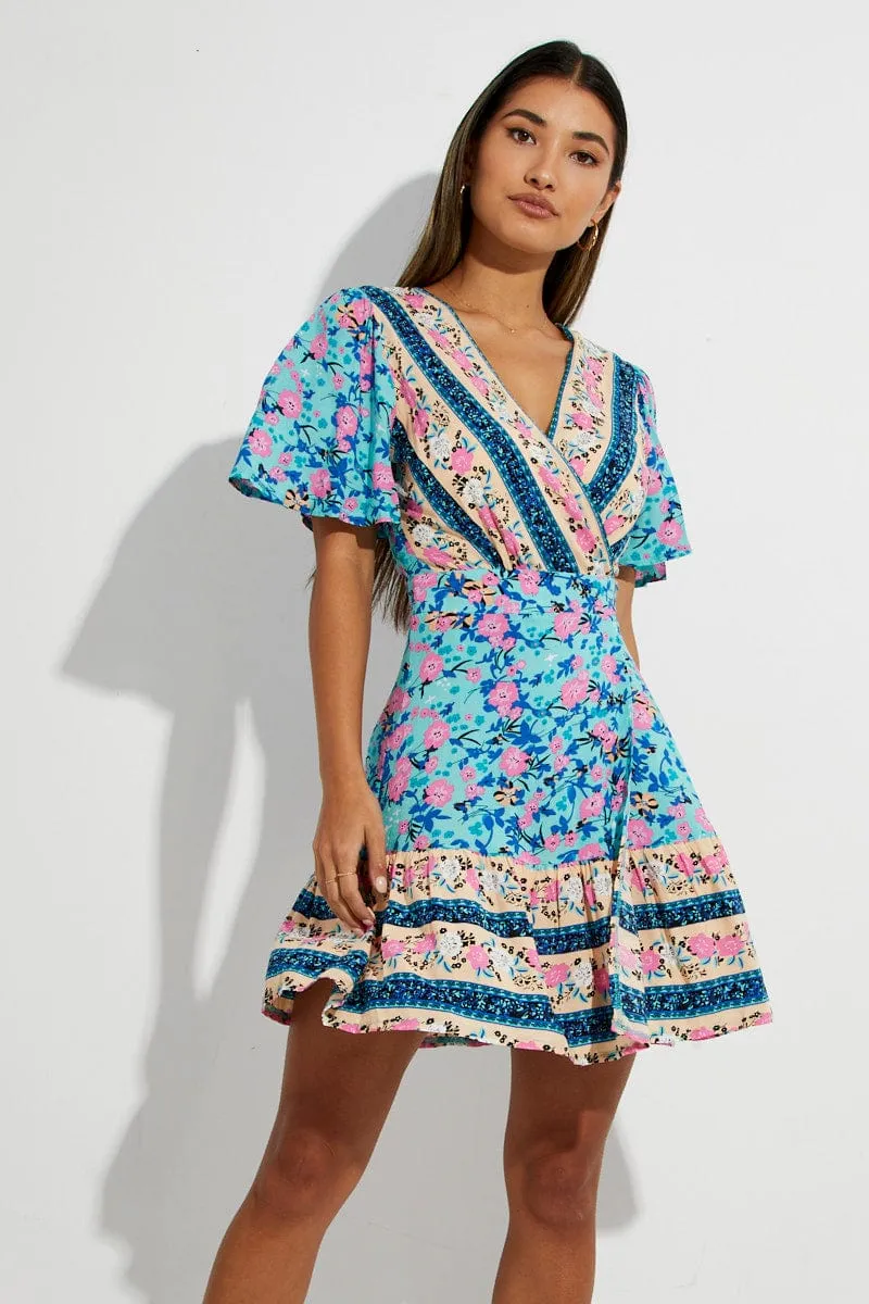 Green Boho Boho Wrap Mini Dress sold by Ally Fashion