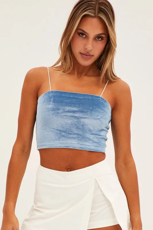 Blue Velour Singlet Lounge Crop Top sold by Ally Fashion