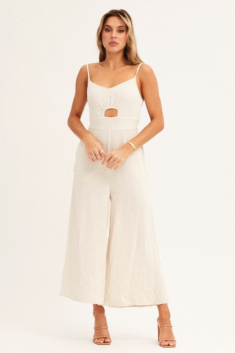 Beige Sleeveless Jumpsuit Cut Out V-Neck sold by Ally Fashion product image thumbnail 3