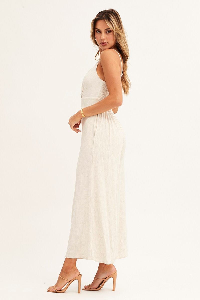 Beige Sleeveless Jumpsuit Cut Out V-Neck sold by Ally Fashion product image thumbnail 4