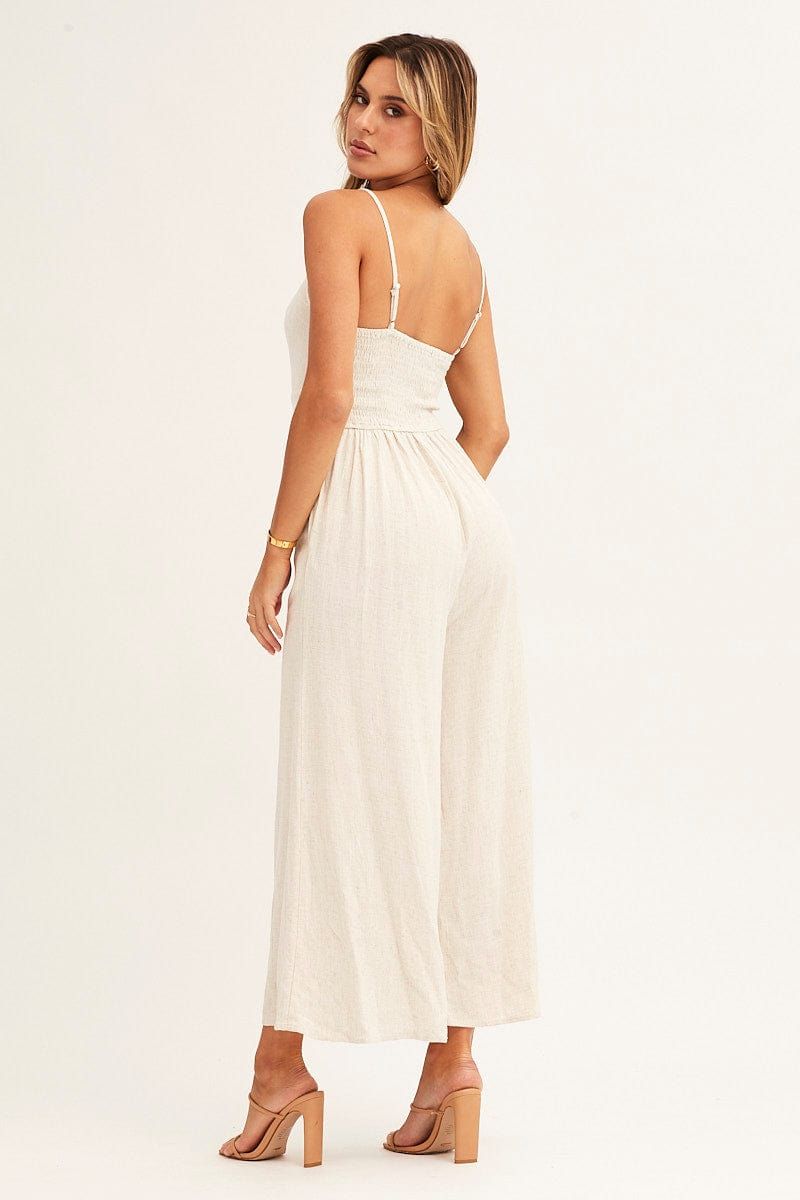 Beige Sleeveless Jumpsuit Cut Out V-Neck sold by Ally Fashion product image thumbnail 5