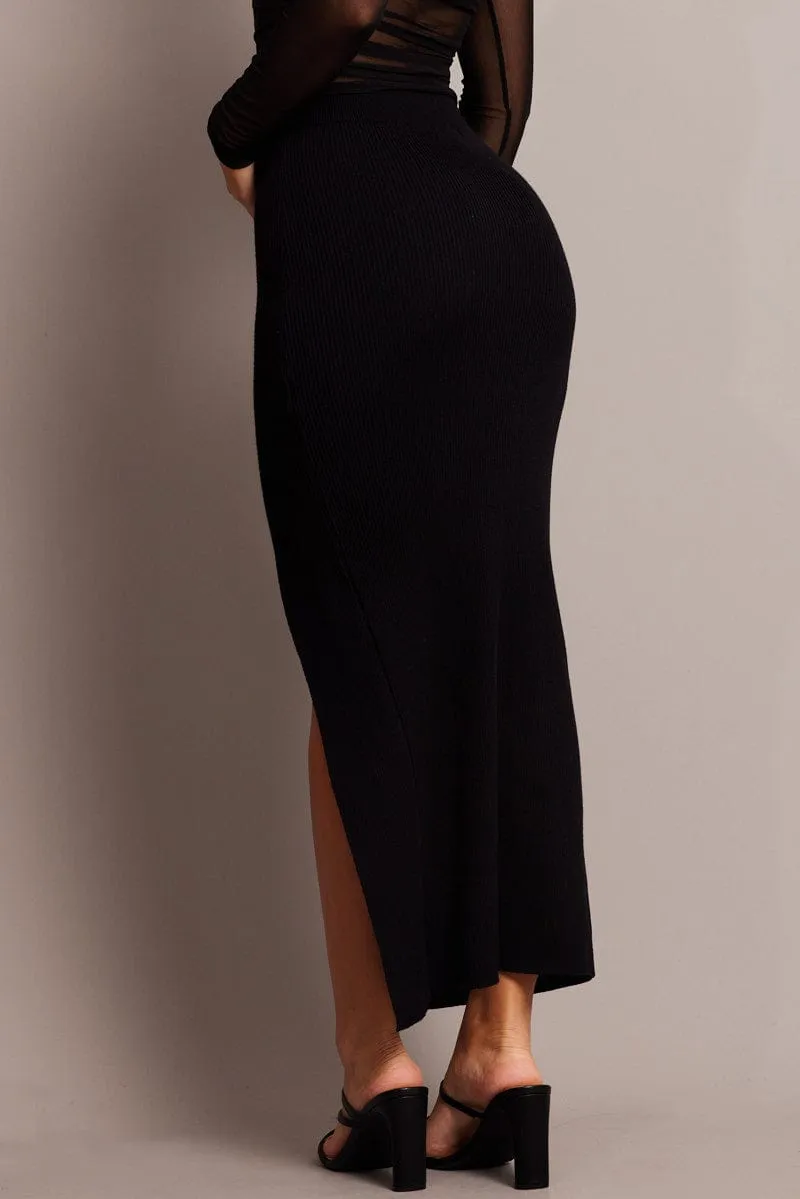 Black Knit Skirt Front Split High Rise sold by Ally Fashion product image thumbnail 5