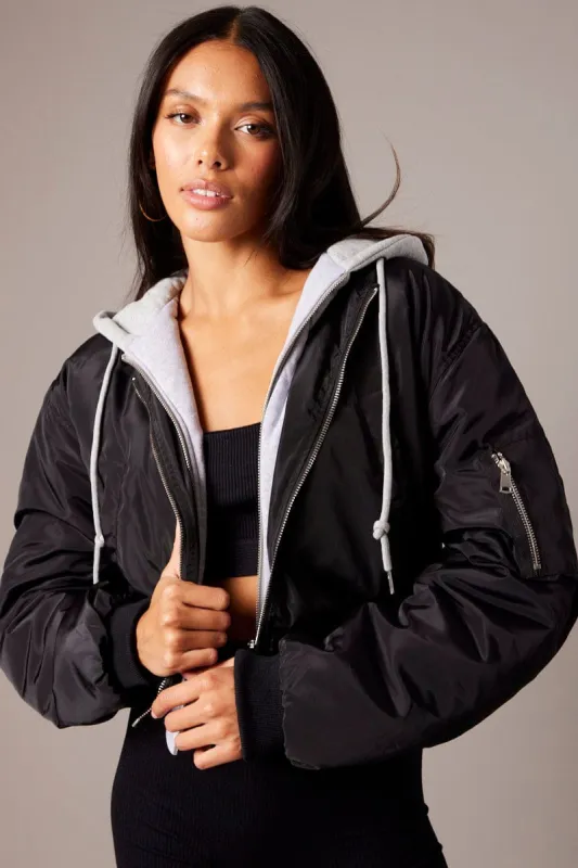 Black Hoodie Bomber Jacket sold by Ally Fashion