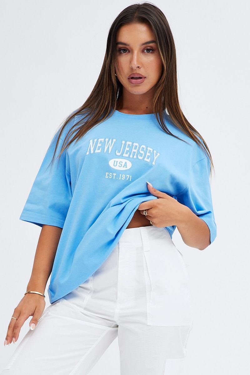 Blue T Shirt Short Sleeve Crew Oversized New Jersey sold by Ally Fashion product image thumbnail 3