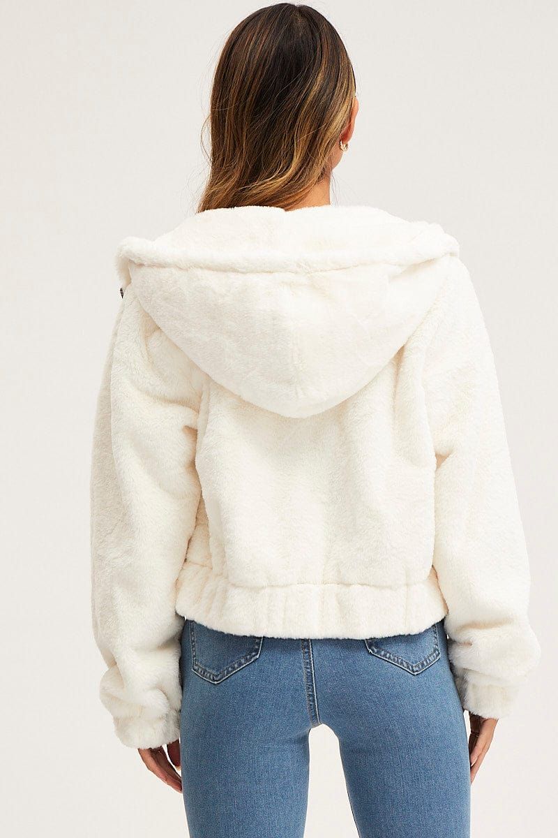 White Faux Fur Jacket Long Sleeve Hoodie sold by Ally Fashion product image thumbnail 5