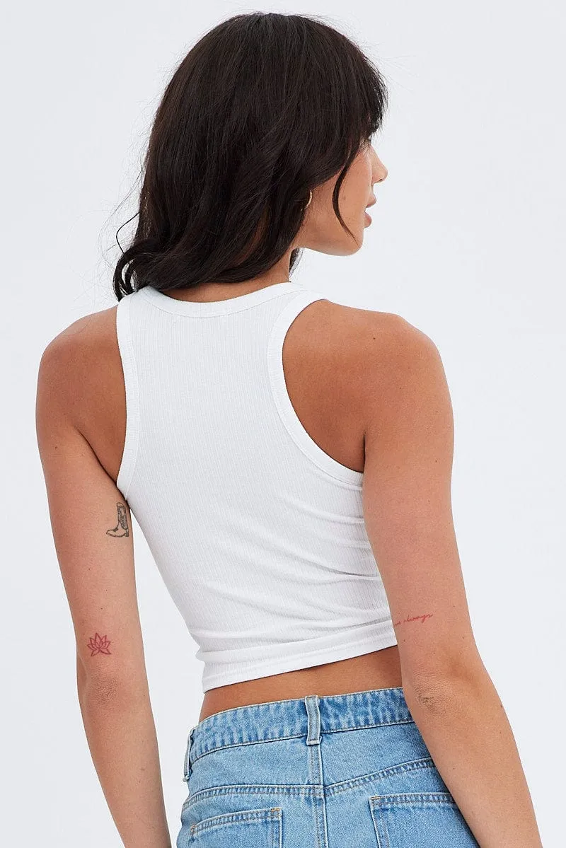 White Crop Tank Top Sleeveless Graphic Print sold by Ally Fashion product image thumbnail 5