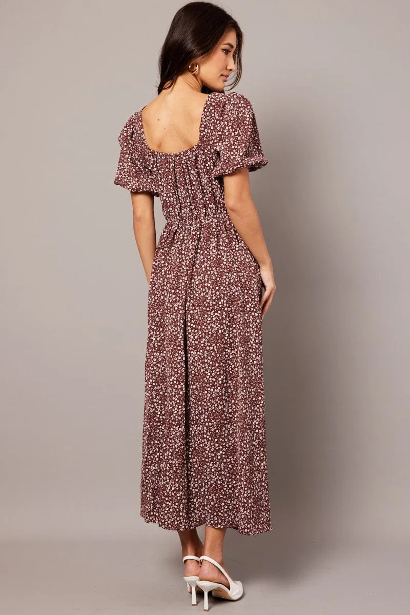 Brown Ditsy Midi Dress Puff Sleeve Midi sold by Ally Fashion product image thumbnail 5