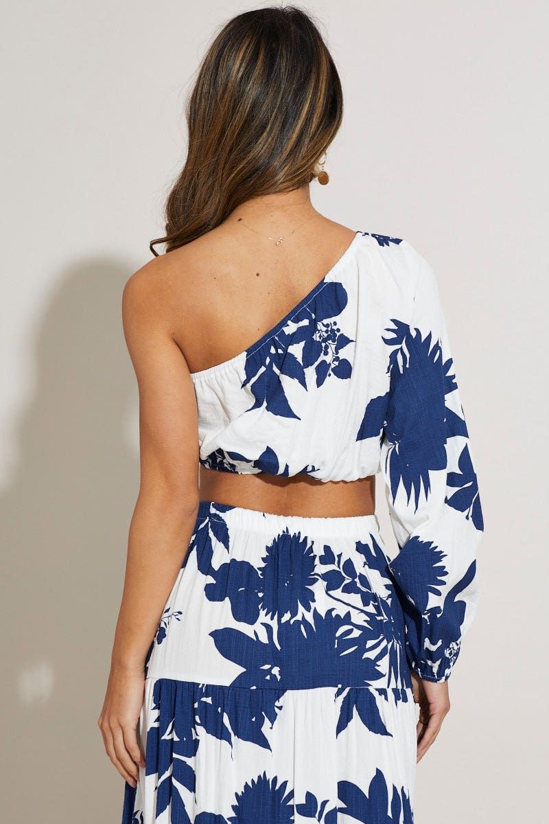 Print Crop Top One Shoulder Long Sleeve sold by Ally Fashion product image thumbnail 4