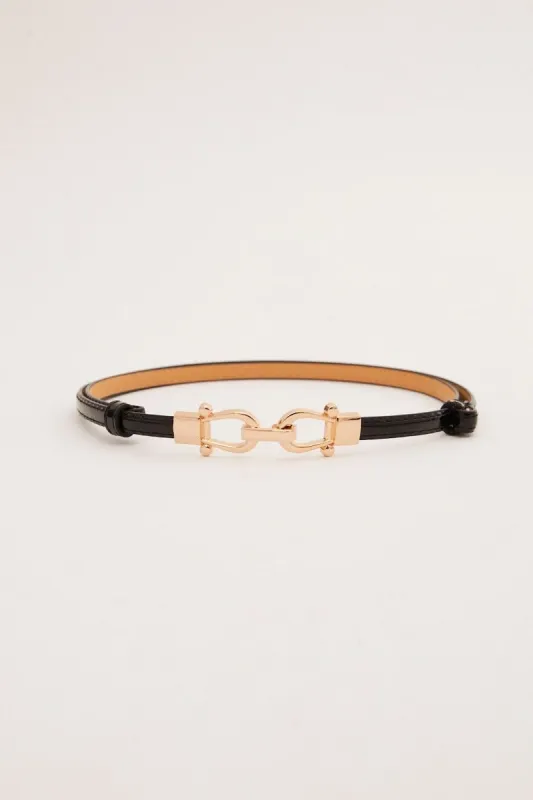 Black Buckle Skinny Belt sold by Ally Fashion