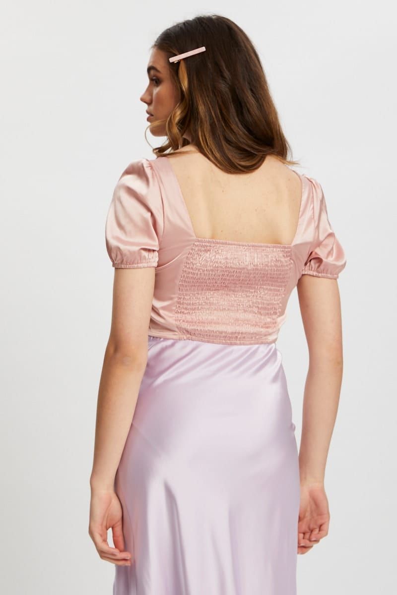 Pink Satin Puff Sleeve Crop Top sold by Ally Fashion product image thumbnail 4
