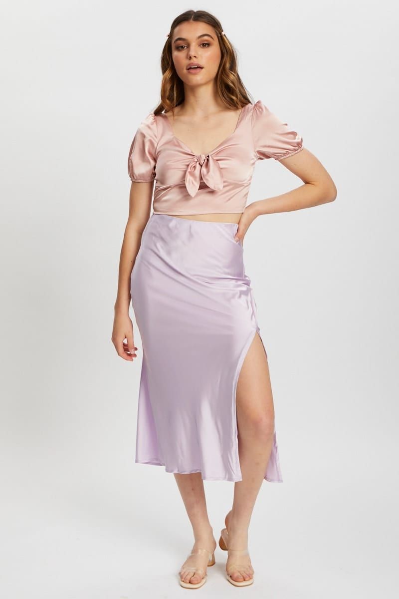 Pink Satin Puff Sleeve Crop Top sold by Ally Fashion product image thumbnail 3