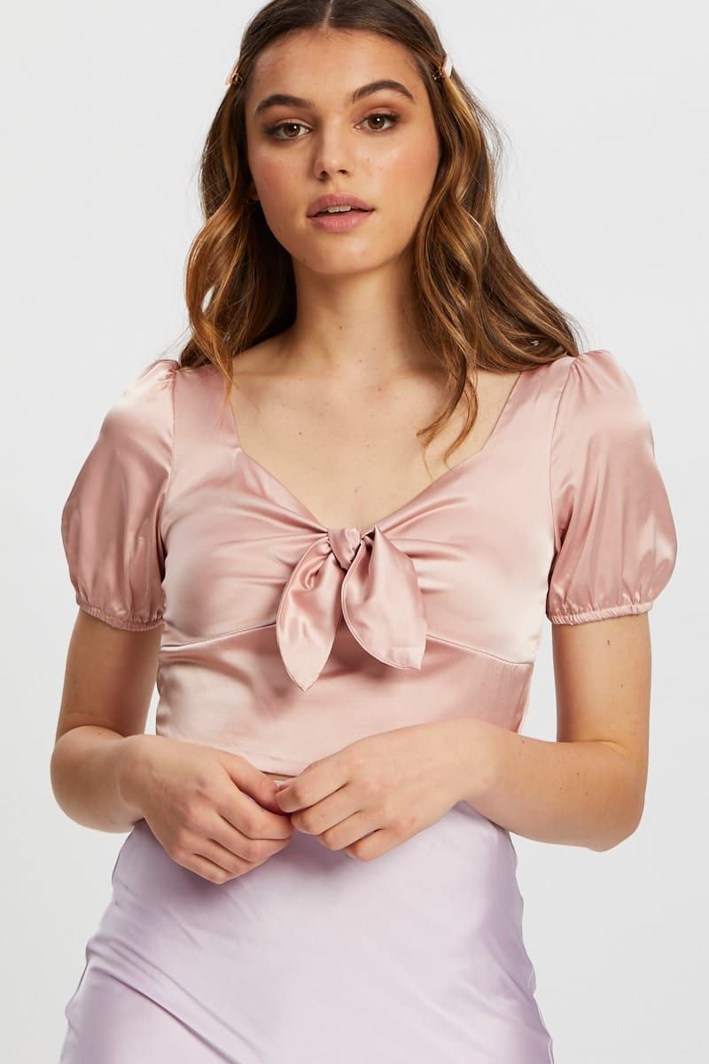 Pink Satin Puff Sleeve Crop Top sold by Ally Fashion product image thumbnail 5