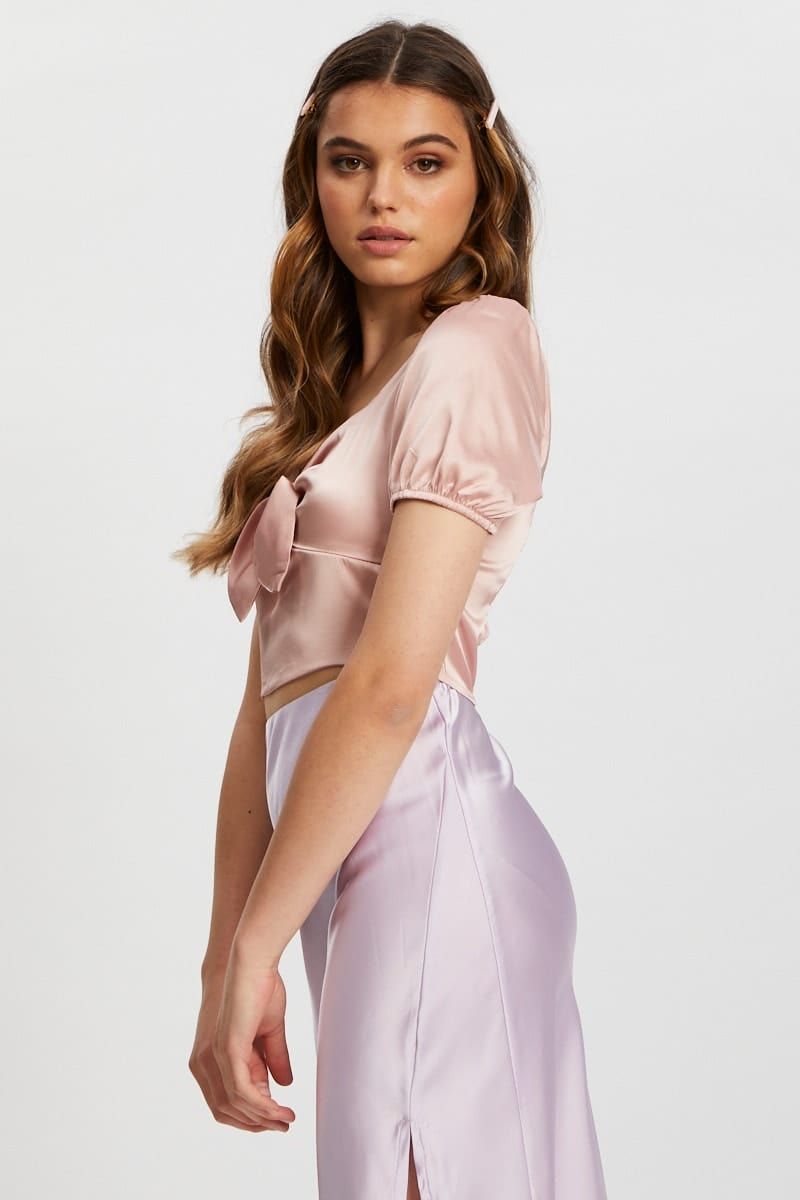 Pink Satin Puff Sleeve Crop Top sold by Ally Fashion product image thumbnail 2