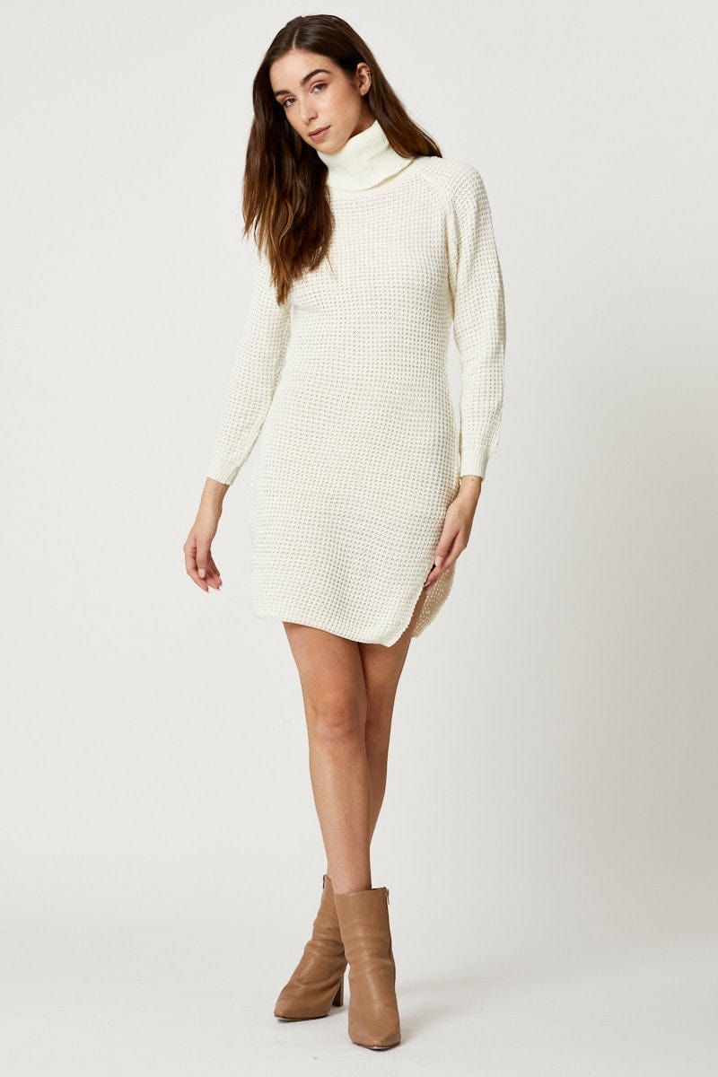 White Roll Neck Knit Dress sold by Ally Fashion product image thumbnail 2