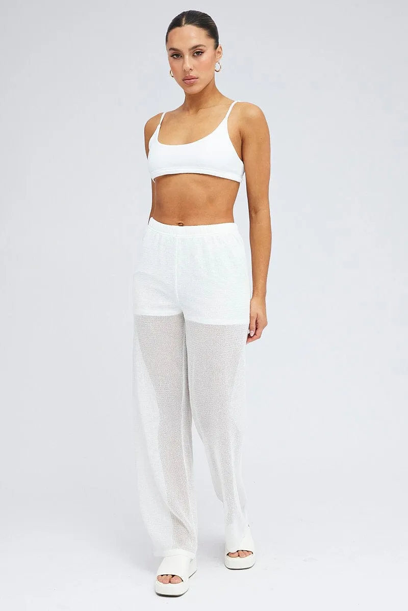 White Wide Leg Pants Elasticated Waist sold by Ally Fashion