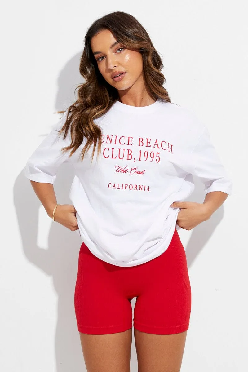 White Embroidered T-Shirt Short Sleeve Oversized sold by Ally Fashion product image thumbnail 3