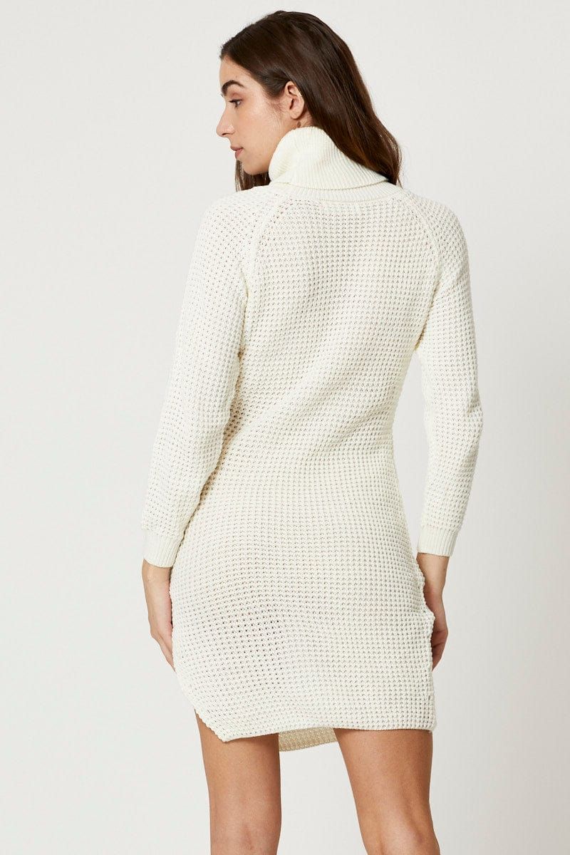 White Roll Neck Knit Dress sold by Ally Fashion product image thumbnail 3