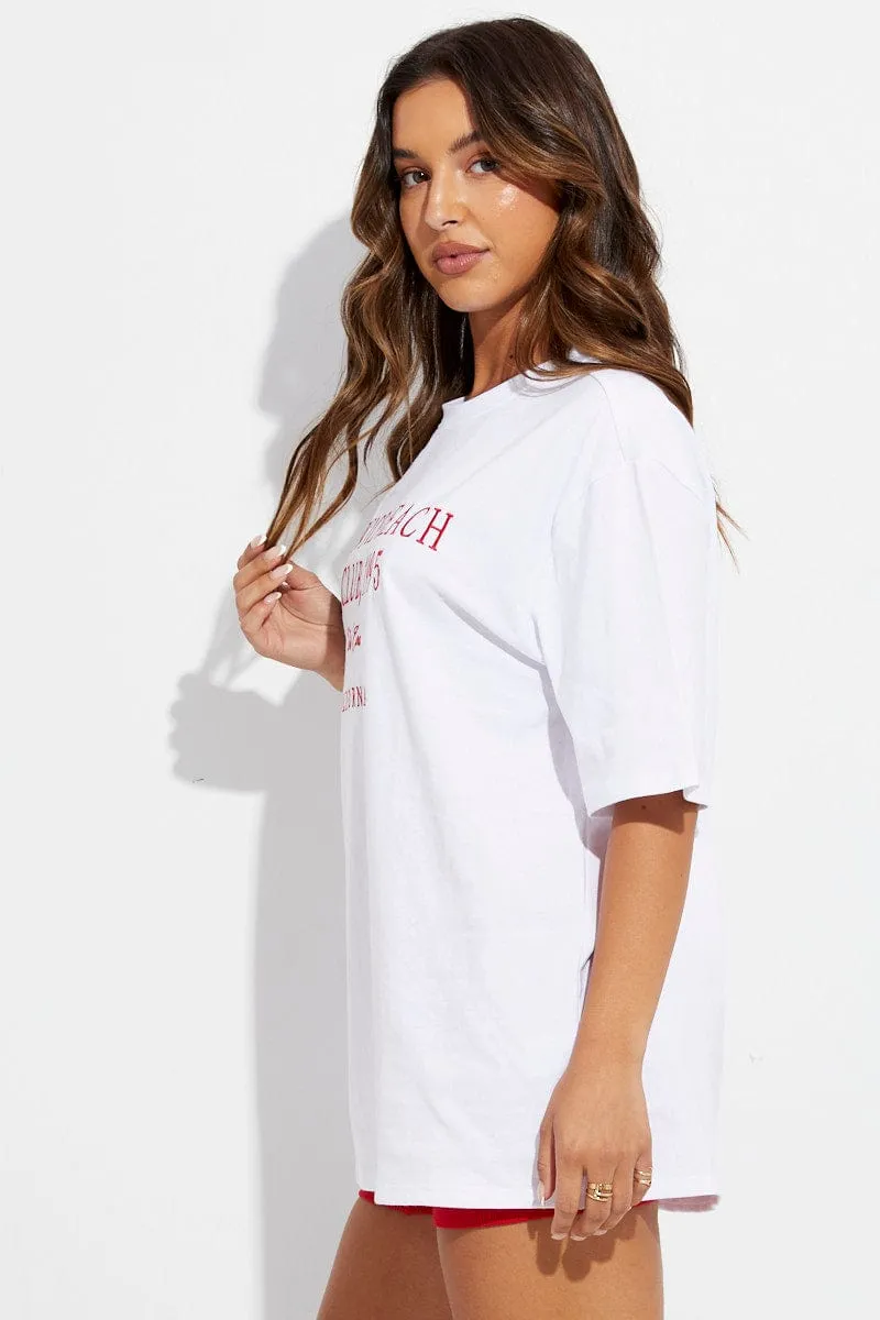 White Embroidered T-Shirt Short Sleeve Oversized sold by Ally Fashion product image thumbnail 4