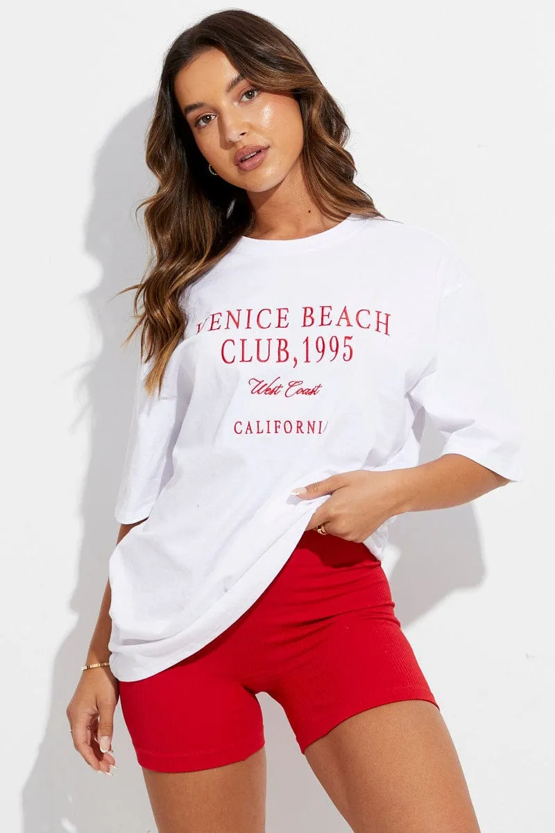 White Embroidered T-Shirt Short Sleeve Oversized sold by Ally Fashion