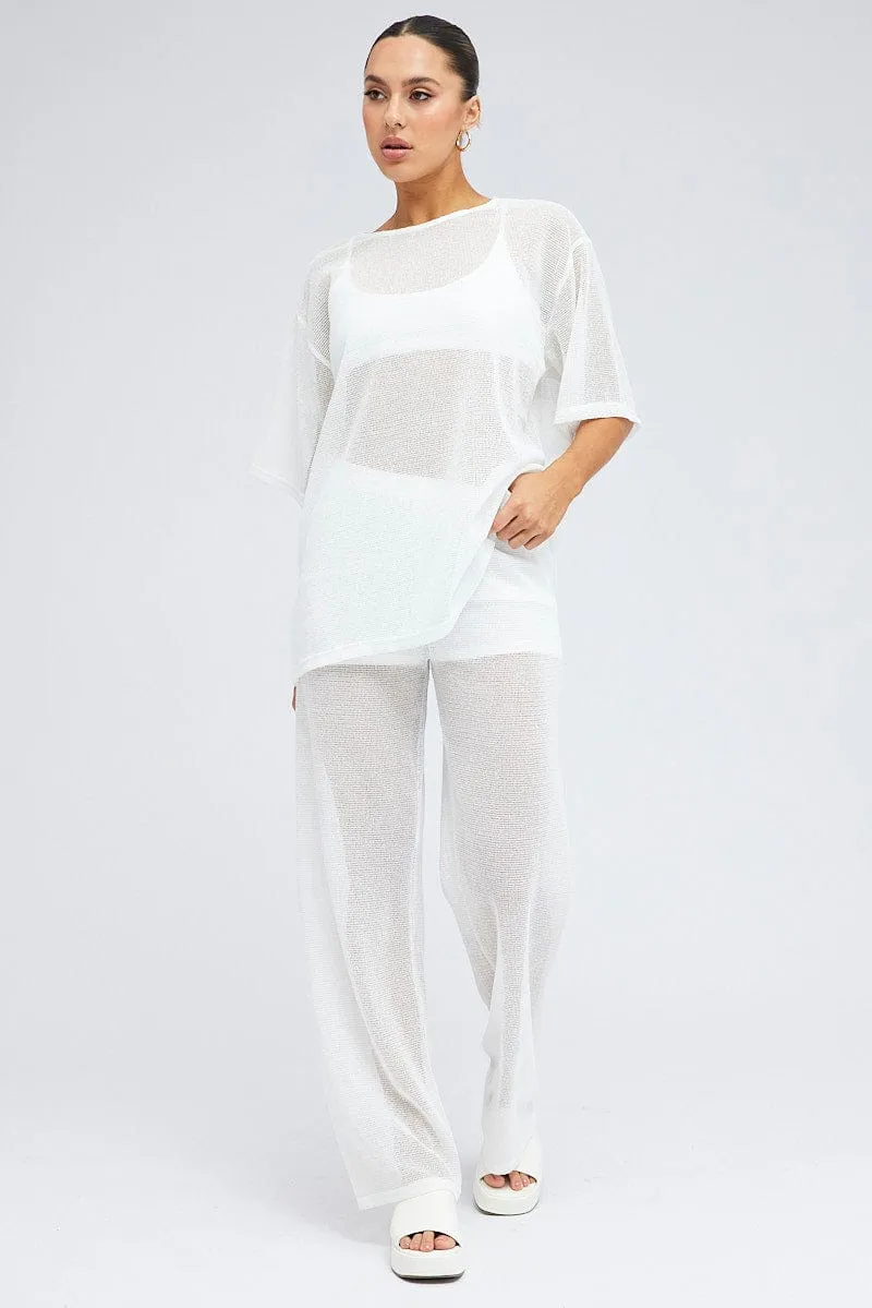White Wide Leg Pants Elasticated Waist sold by Ally Fashion product image thumbnail 3