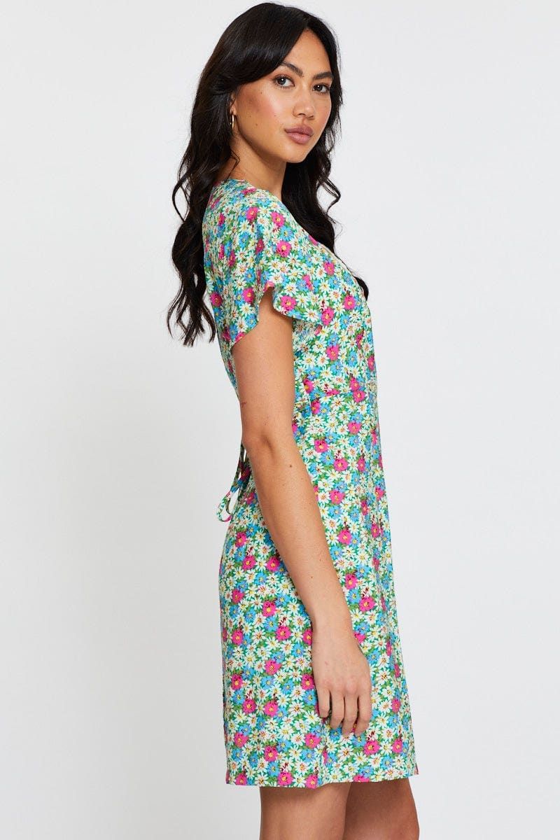 Print Fit And Flare Dress Short Sleeve V Neck sold by Ally Fashion product image thumbnail 4