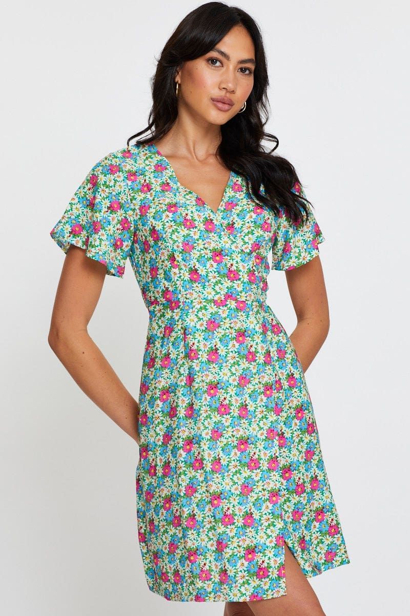 Print Fit And Flare Dress Short Sleeve V Neck sold by Ally Fashion product image thumbnail 3