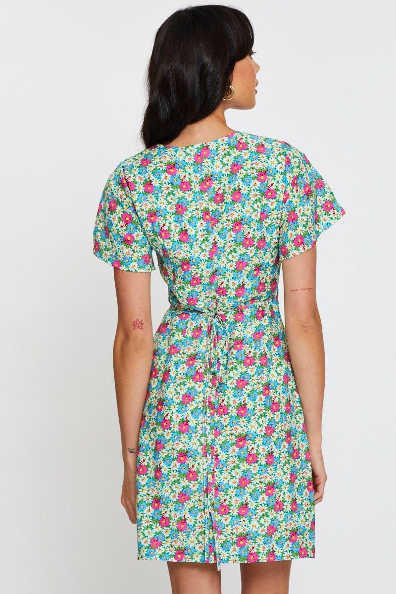 Print Fit And Flare Dress Short Sleeve V Neck sold by Ally Fashion product image thumbnail 5