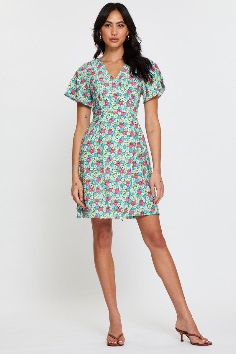 Print Fit And Flare Dress Short Sleeve V Neck sold by Ally Fashion product image thumbnail 2