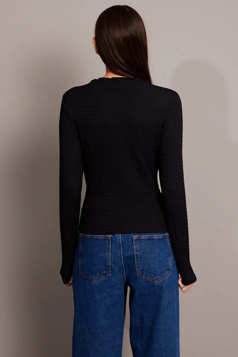 Black Textured Top Long Sleeve High Neck sold by Ally Fashion product image thumbnail 5