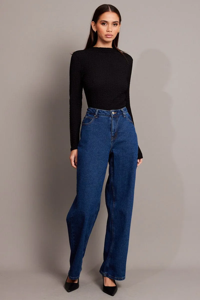 Black Textured Top Long Sleeve High Neck sold by Ally Fashion product image thumbnail 2