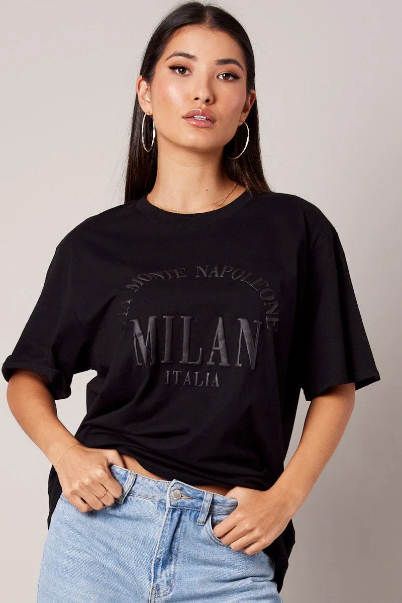 Black Graphic Tee Short Sleeve sold by Ally Fashion