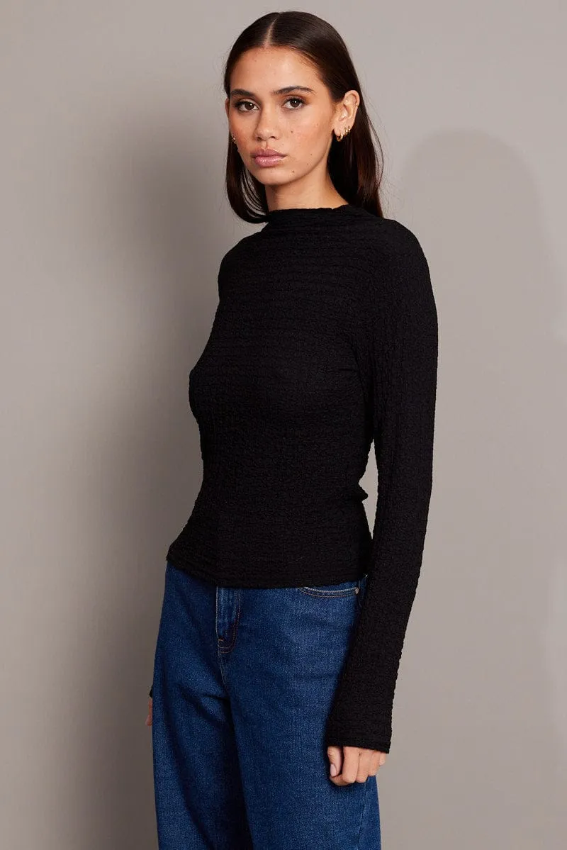 Black Textured Top Long Sleeve High Neck sold by Ally Fashion product image thumbnail 4